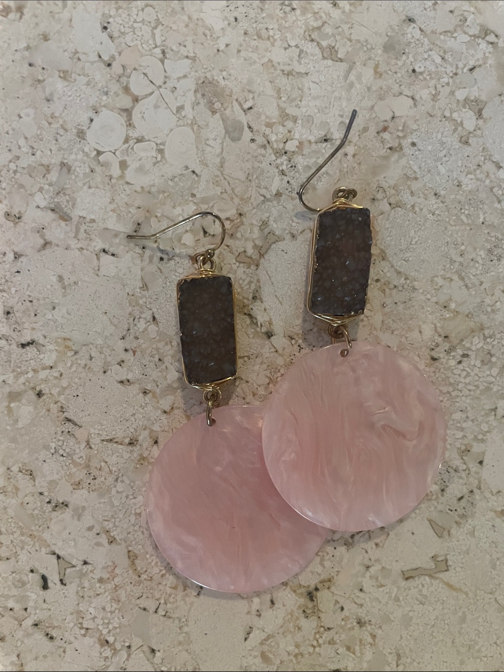 Unbranded Pink Resin Drop Earrings with Gold Accents